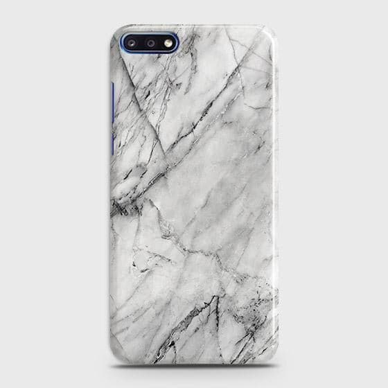 Huawei Y7 Pro 2018 Cover - Matte Finish - Trendy White Floor Marble Printed Hard Case with Life Time Colors Guarantee - D2