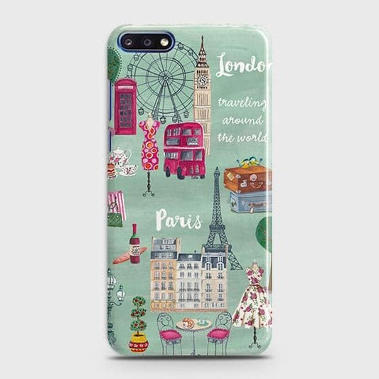 Huawei Y7 Pro 2018 Cover - Matte Finish - London, Paris, New York ModernPrinted Hard Case with Life Time Colors Guarantee