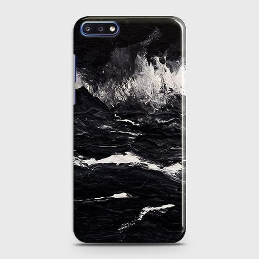 Huawei Y7 Pro 2018 Cover - Black Ocean Marble Trendy Printed Hard Case with Life Time Colors Guarantee