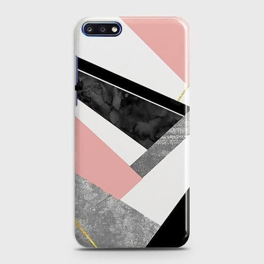 Huawei Y7 Pro 2018 Cover - Matte Finish - Geometric Luxe Marble Trendy Printed Hard Case with Life Time Colors Guarantee