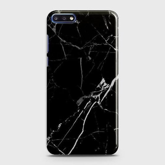 Huawei Y7 Pro 2018 Cover - Black Modern Classic Marble Printed Hard Case with Life Time Colors Guarantee