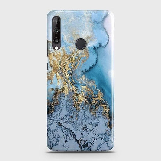 Huawei Y7p Cover - Trendy Golden & Blue Ocean Marble Printed Hard Case with Life Time Colors Guarantee
