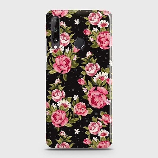 Huawei Y7p Cover - Trendy Pink Rose Vintage Flowers Printed Hard Case with Life Time Colors Guarantee
