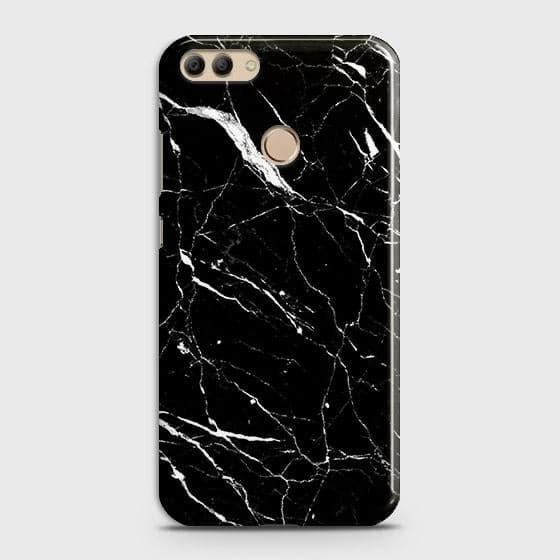 Huawei Y9 2018 Cover - Trendy Black Marble Printed Hard Case with Life Time Colors Guarantee