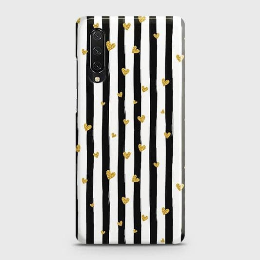 Huawei Y9s Cover - Trendy Black & White Lining With Golden Hearts Printed Hard Case with Life Time Colors Guarantee