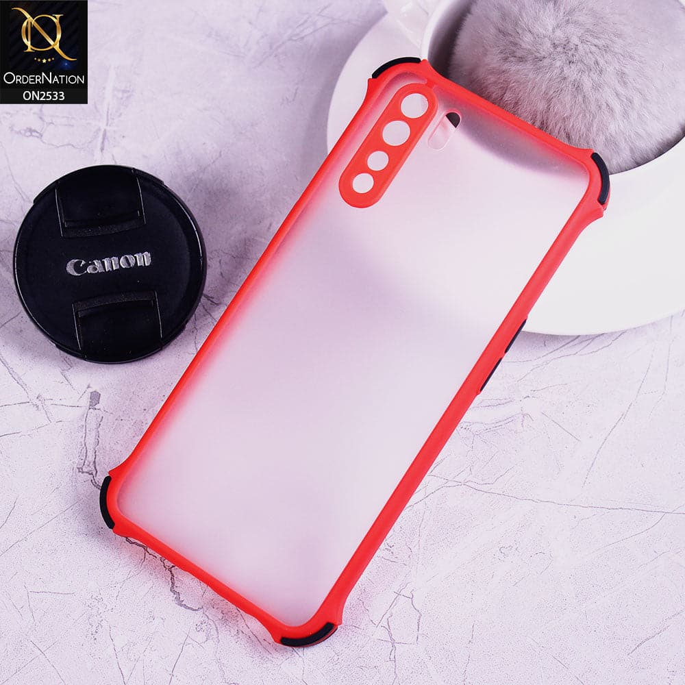 Oppo F15 Cover - Red - Semi Transparent Matte Shockproof Camera Ring Protection Case