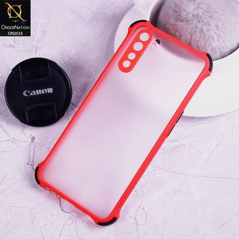 Oppo F15 Cover - Red - Semi Transparent Matte Shockproof Camera Ring Protection Case