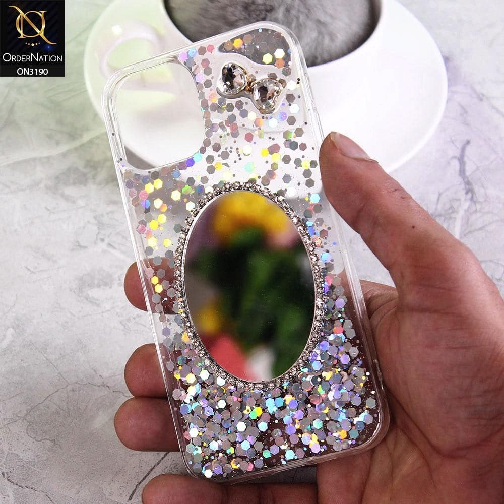 iPhone 12 Pro Max Cover - Silver - Shiny Diamond Makeup Mirror Buling Crystal Bow Glitter Soft Case -  Glitter Does Not Move
