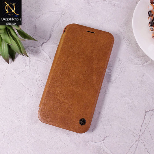 iPhone 12 Pro Max Cover - Brown - Nillkin Qin Series Leather Flip Book Case