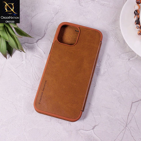 iPhone 12 Pro Max Cover - Brown - Nillkin Qin Series Leather Flip Book Case