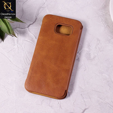 Samsung Galaxy S6 Edge Cover - Brown - Nillkin Qin Series Leather Flip Book Case