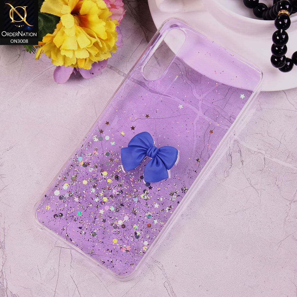Samsung Galaxy A50 Cover - Purple - V2 Bling Glitter Shinny Star Soft Case With Bow - Glitter Does Not Move