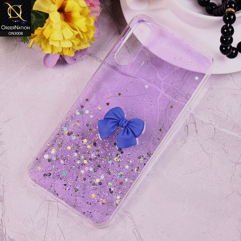 Samsung Galaxy A50 Cover - Purple - V2 Bling Glitter Shinny Star Soft Case With Bow - Glitter Does Not Move