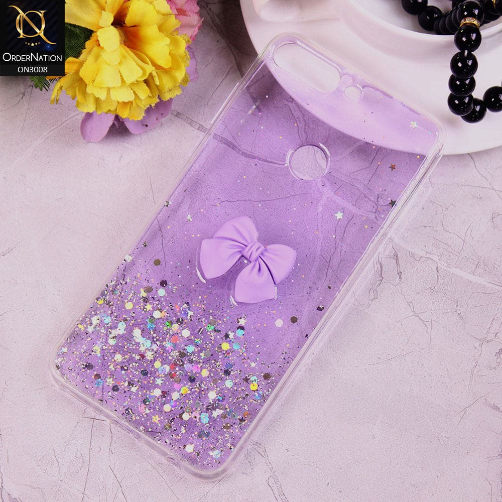Huawei Y7 Prime 2018 / Y7 2018 Cover - Purple - Bling Glitter Shinny Star Soft Case With Bow - Glitter Does Not Move