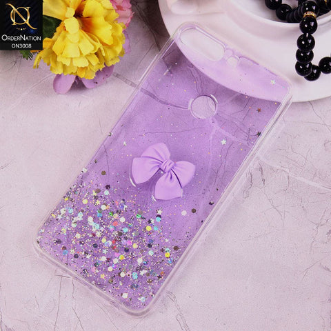 Huawei Y7 Prime 2018 / Y7 2018 Cover - Purple - Bling Glitter Shinny Star Soft Case With Bow - Glitter Does Not Move