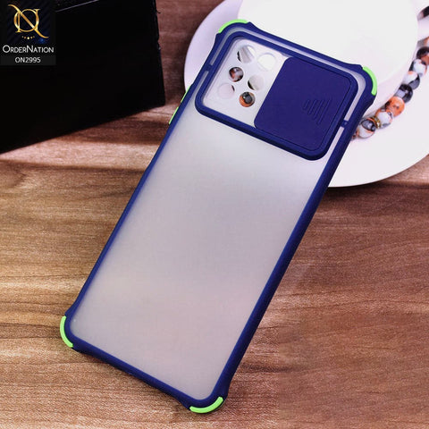 Infinix Note 10 Pro Cover - Blue - Shockproof Bumper Color Border Semi Transparent Camera Slide Protection Case