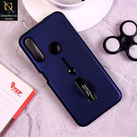 Huawei Y9 Prime 2019 Cover - Blue - Stylish Slide Finger Grip With Metal Kickstand Case