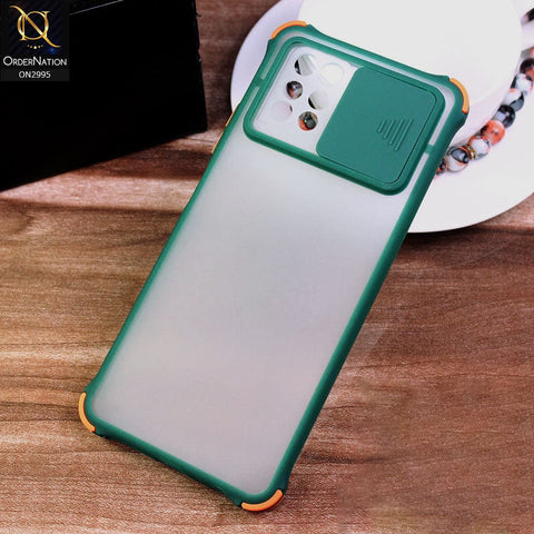 Infinix Note 10 Pro Cover - Dark Green - Shockproof Bumper Color Border Semi Transparent Camera Slide Protection Case