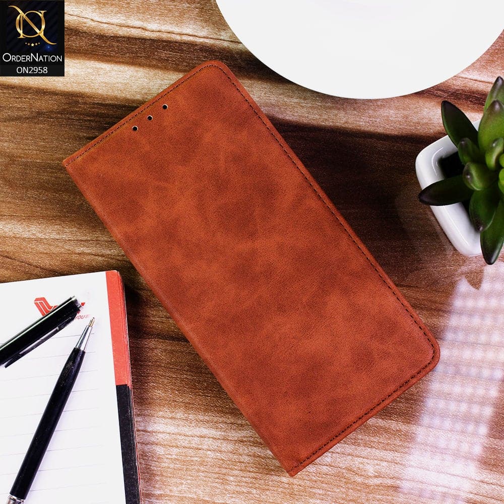 Infinix Hot 10 Cover - Brown - Elegent Leather Wallet Flip book Card Slots Case