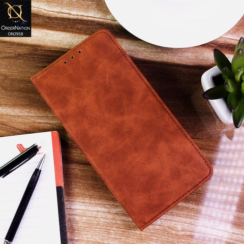 Infinix Hot 10 Cover - Brown - Elegent Leather Wallet Flip book Card Slots Case