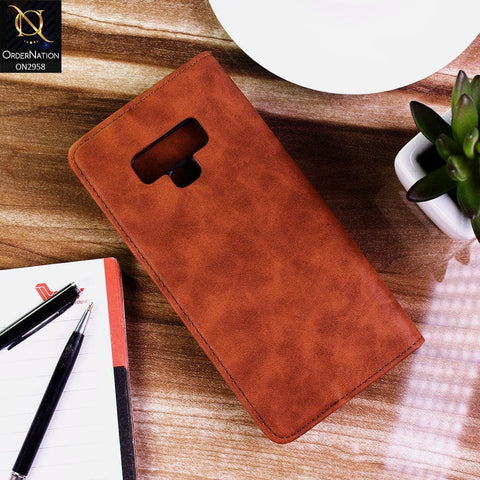Samsung Galaxy Note 9 Cover - Brown - Elegent Leather Wallet Flip book Card Slots Case