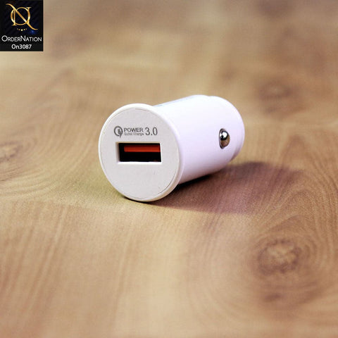 White - TE-336 - Qualcomm 3.0 Quick Usb Car Charger For Latest iPhone, Samsung, Vivo, Infnix, Oppo, Xiaomi, etc Smartphones