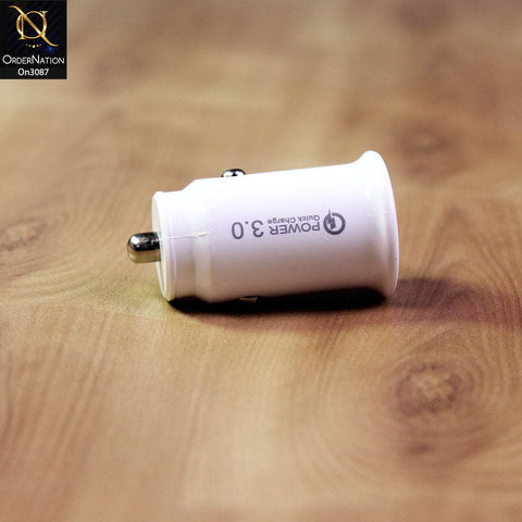 White - TE-336 - Qualcomm 3.0 Quick Usb Car Charger For Latest iPhone, Samsung, Vivo, Infnix, Oppo, Xiaomi, etc Smartphones