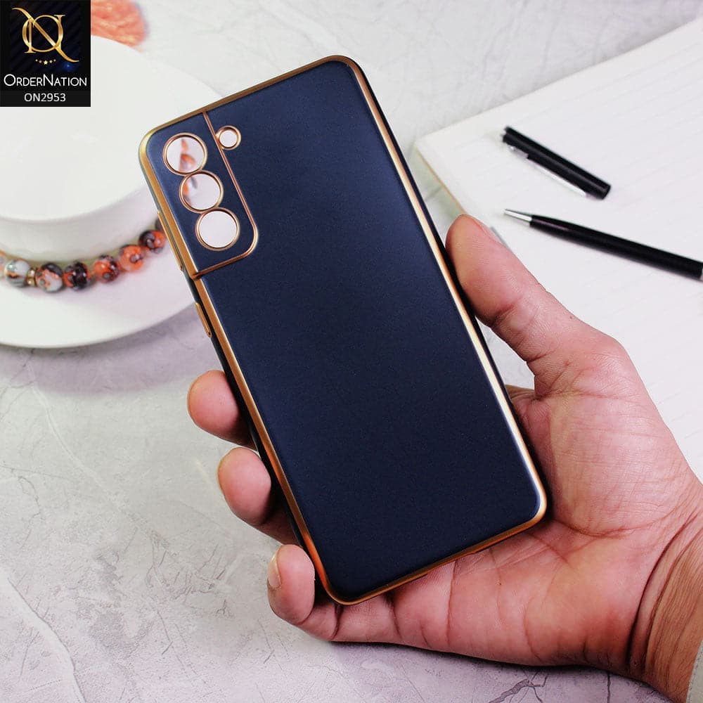 Samsung Galaxy S21 FE 5G Cover - Blue - Soft Gold Plated Color Borders Camera Protection Back Case