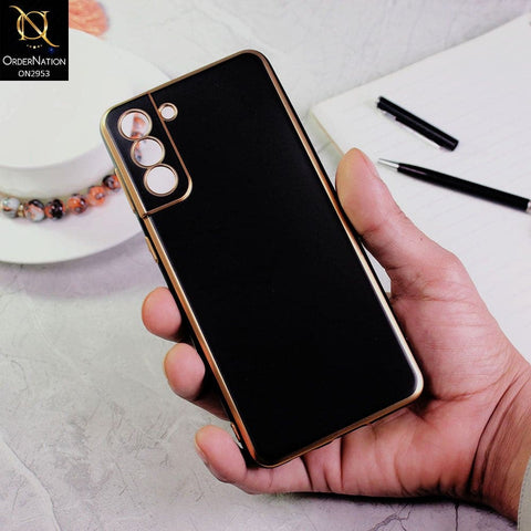 Samsung Galaxy S21 FE 5G Cover - Black - Soft Gold Plated Color Borders Camera Protection Back Case