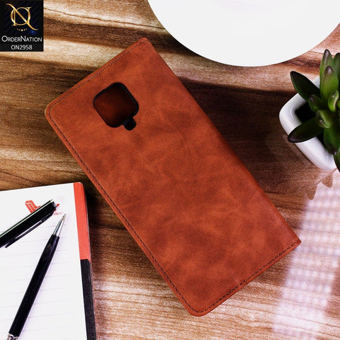 Xiaomi Redmi Note 9S Cover - Brown - Elegent Leather Wallet Flip book Card Slots Case
