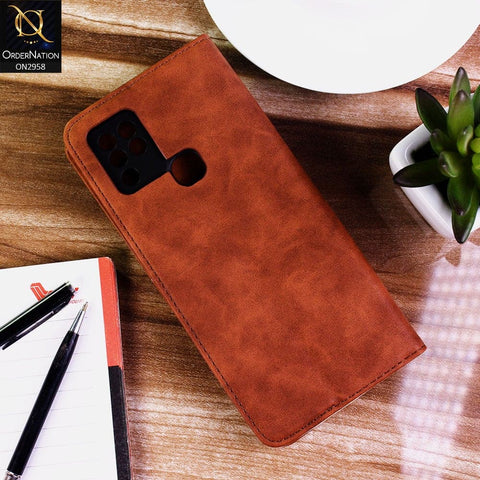 Infinix Hot 10 Cover - Brown - Elegent Leather Wallet Flip book Card Slots Case