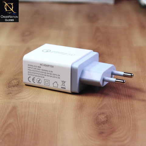 SLS-B09 - Qualcomm 3.0 Quick 18 Watts Wall Charger With 3 Usb Ports For Latest iPhone, Samsung, Vivo, Infnix, Oppo, Xiaomi, etc Smartphones