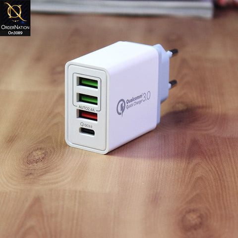 SLS-B09 - Qualcomm 3.0 Quick 18 Watts Wall Charger With 3 Usb Ports For Latest iPhone, Samsung, Vivo, Infnix, Oppo, Xiaomi, etc Smartphones