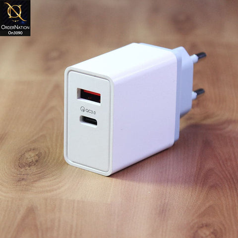 SLS-B08 - Qualcomm 3.0 Quick Wall Charger With 1 Usb Port and 2.0 QC PD intelligent Fast Charge For Latest iPhone, Samsung, Vivo, Infnix, Oppo, Xiaomi, etc Smartphones