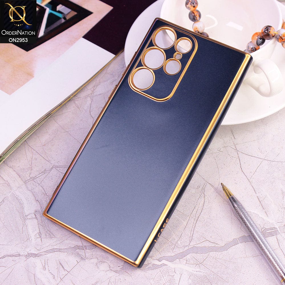 Samsung Galaxy S22 Ultra 5G Cover - Blue - Soft Gold Plated Color Borders Camera Protection Back Case