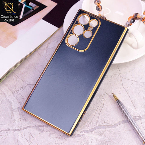 Samsung Galaxy S22 Ultra 5G Cover - Blue - Soft Gold Plated Color Borders Camera Protection Back Case