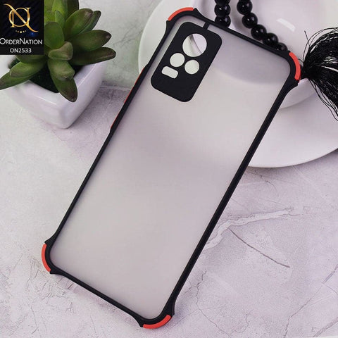 Vivo V21e - Black - Semi Transparent Matte Shockproof Camera Ring Protection Case