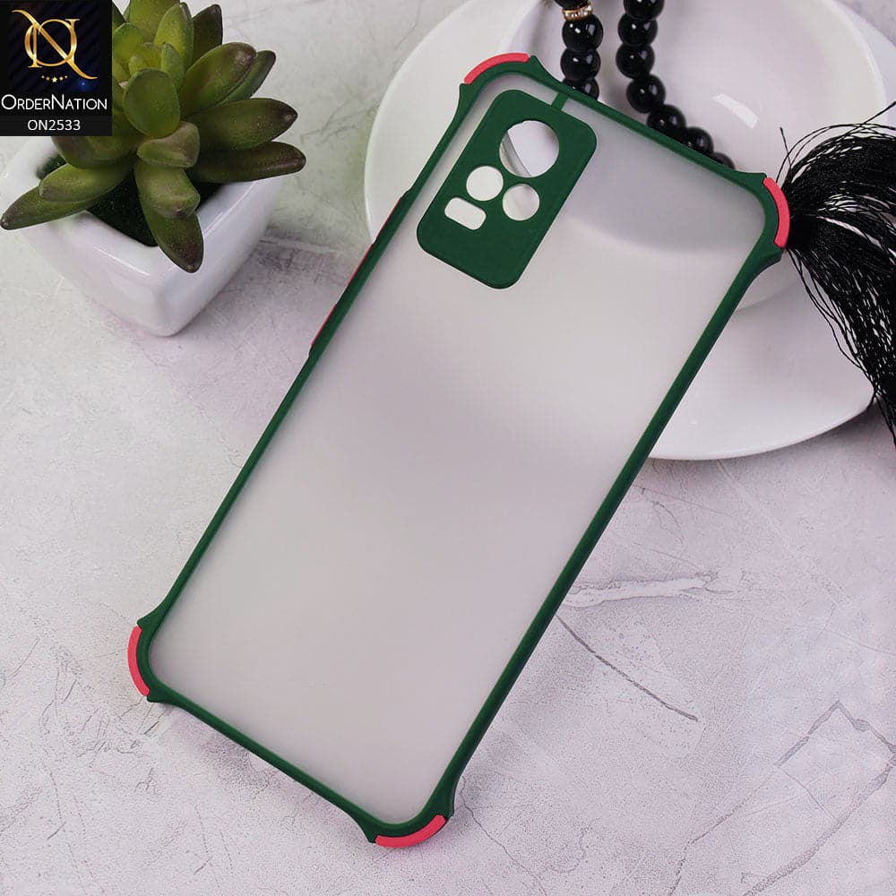 Vivo V21e - Dark Green - Semi Transparent Matte Shockproof Camera Ring Protection Case
