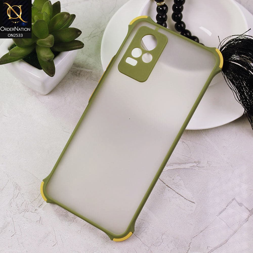Vivo V21e - Light Green - Semi Transparent Matte Shockproof Camera Ring Protection Case