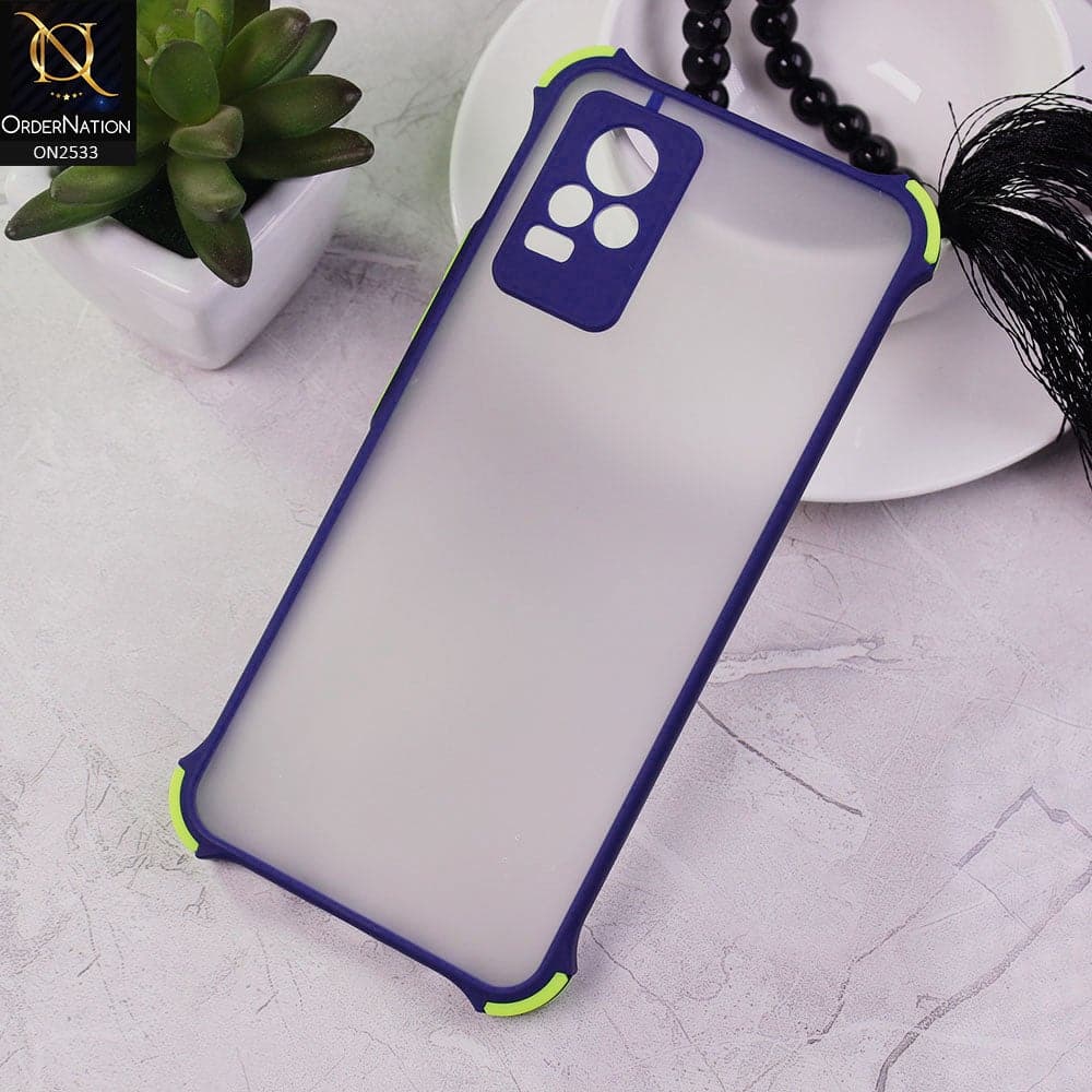 Vivo V21e - Blue - Semi Transparent Matte Shockproof Camera Ring Protection Case