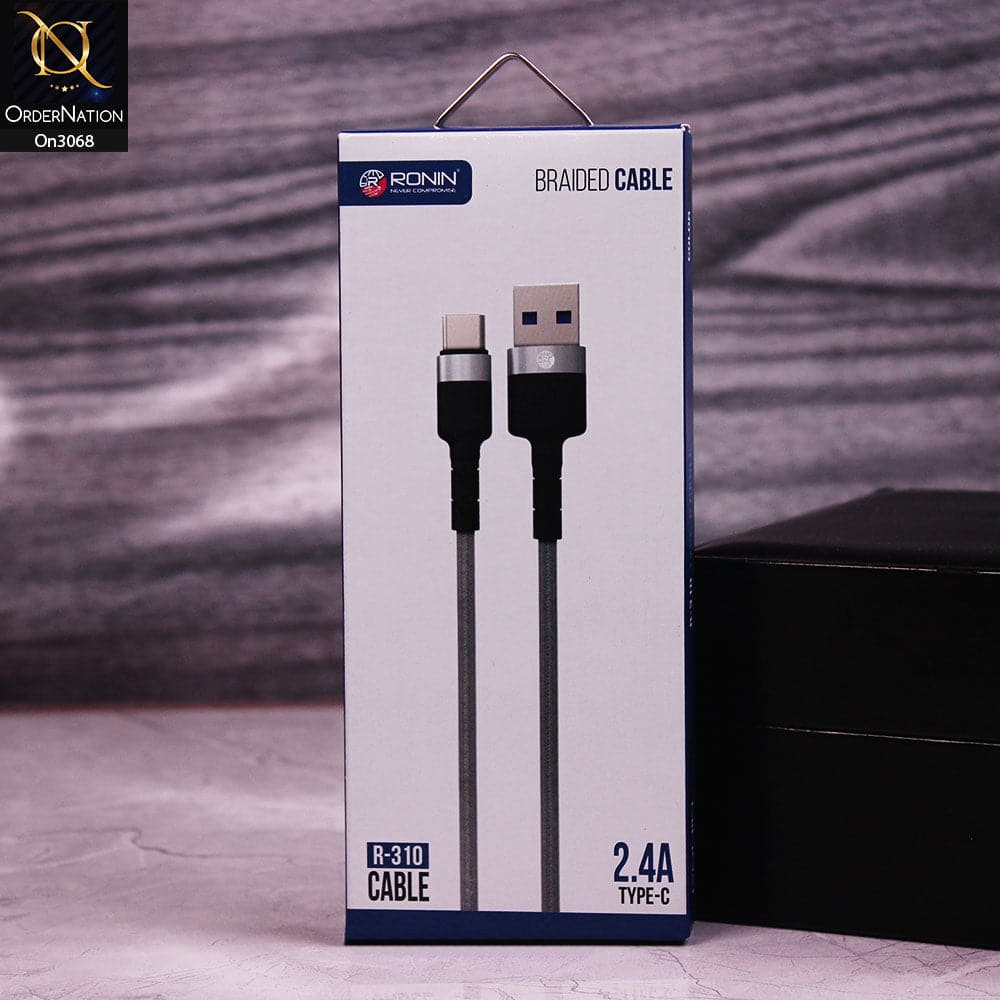 Gray - R-310 - Ronin 2.4A Type - C Premium Quality 1 Meter Braided Cable