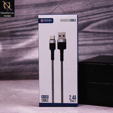 Gray - R-310 - Ronin 2.4A Type - C Premium Quality 1 Meter Braided Cable
