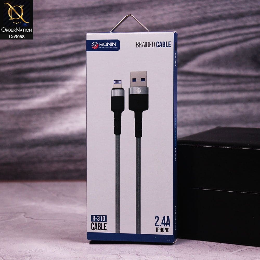Gray - R-310 - Ronin 2.4A Lightning Premium Quality 1 Meter Braided Cable