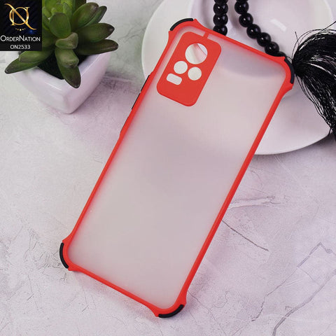 Vivo V21e - Red - Semi Transparent Matte Shockproof Camera Ring Protection Case