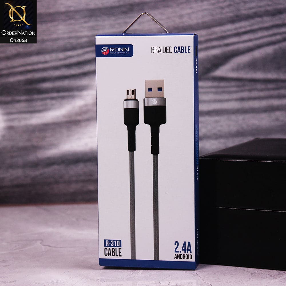 Gray - R-310 - Ronin 2.4A Android Premium Quality 1 Meter Braided Cable