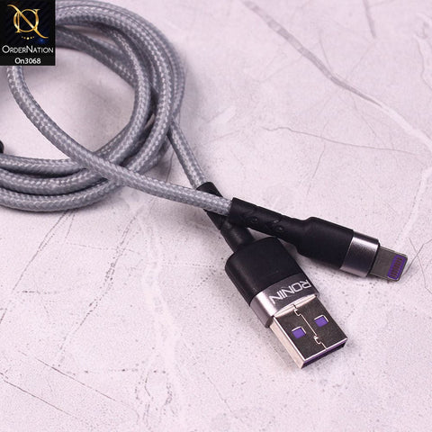 Gray - R-310 - Ronin 2.4A Lightning Premium Quality 1 Meter Braided Cable