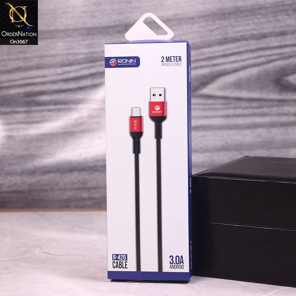 Red - R-420 - Ronin 3.0A Andorid  Micro USB Premium Quality 2 Meter Braided Cable