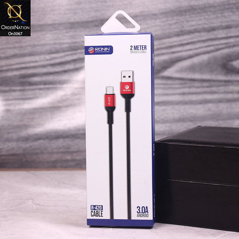 Red - R-420 - Ronin 3.0A Andorid  Micro USB Premium Quality 2 Meter Braided Cable