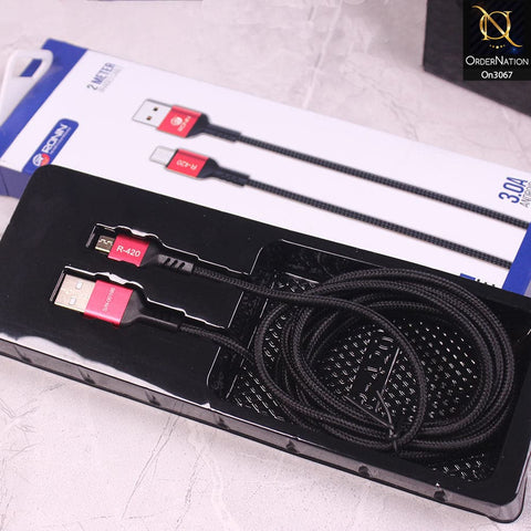 Red - R-420 - Ronin 3.0A Andorid  Micro USB Premium Quality 2 Meter Braided Cable
