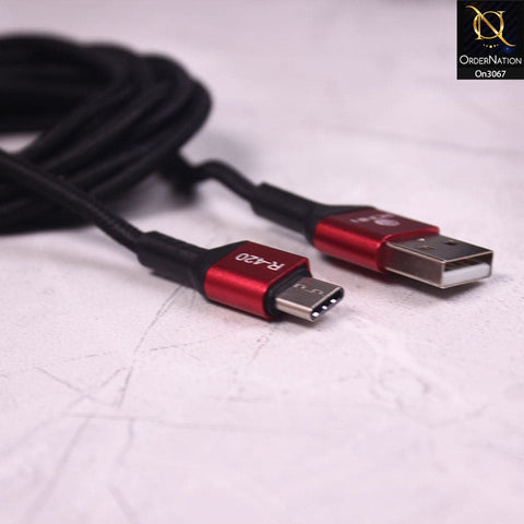 Red - R-420 - Ronin 3.0A Type-C Premium Quality 2 Meter Braided Cable